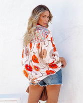 Wilhelmina Satin Mix Print Button-Down-Bluse